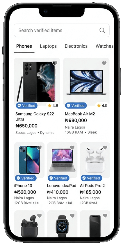 Buyer app explore screen showing verified products